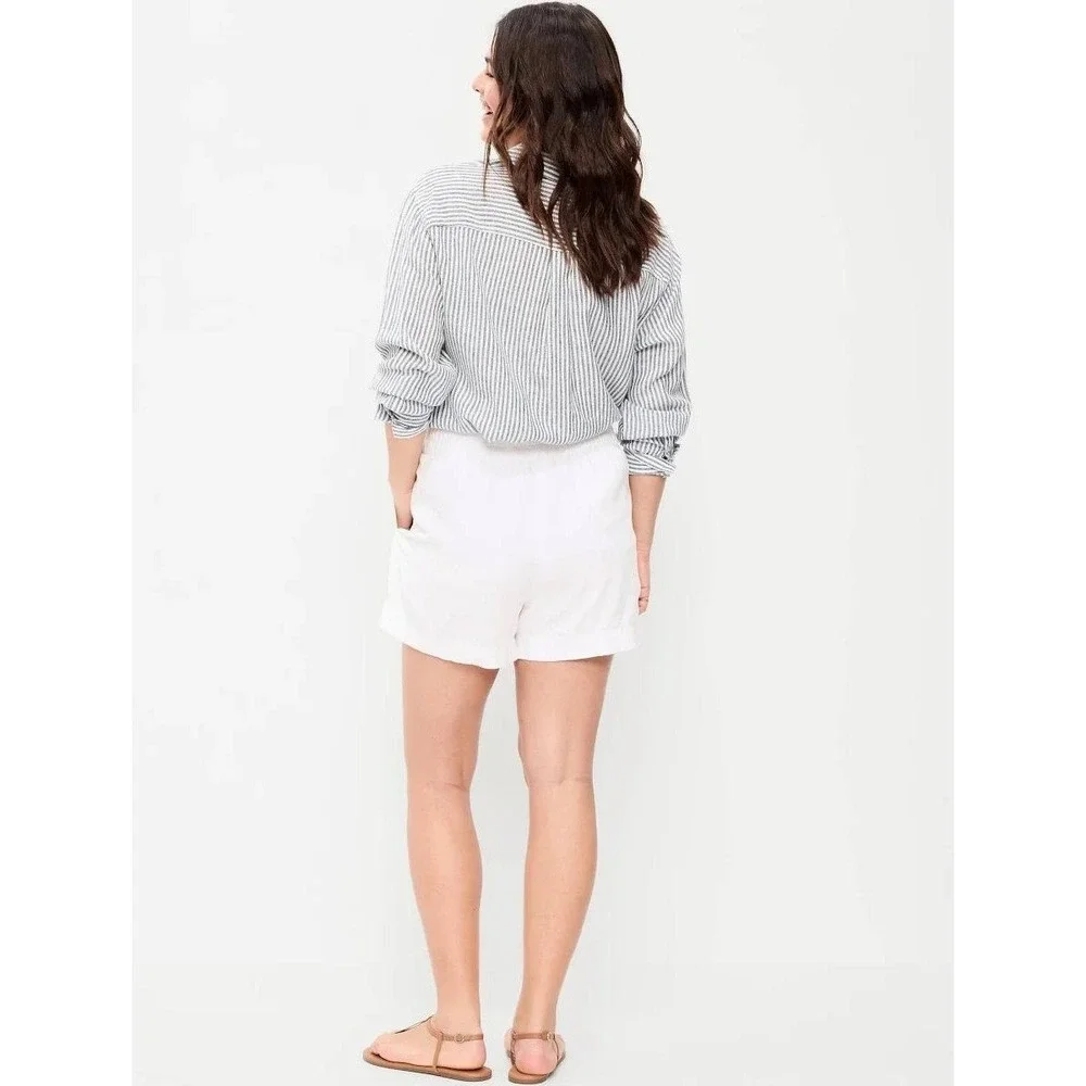 Old Navy Womens XL Calla Lily White Linen Blend 3 Inch Shorts Comfort Waistband